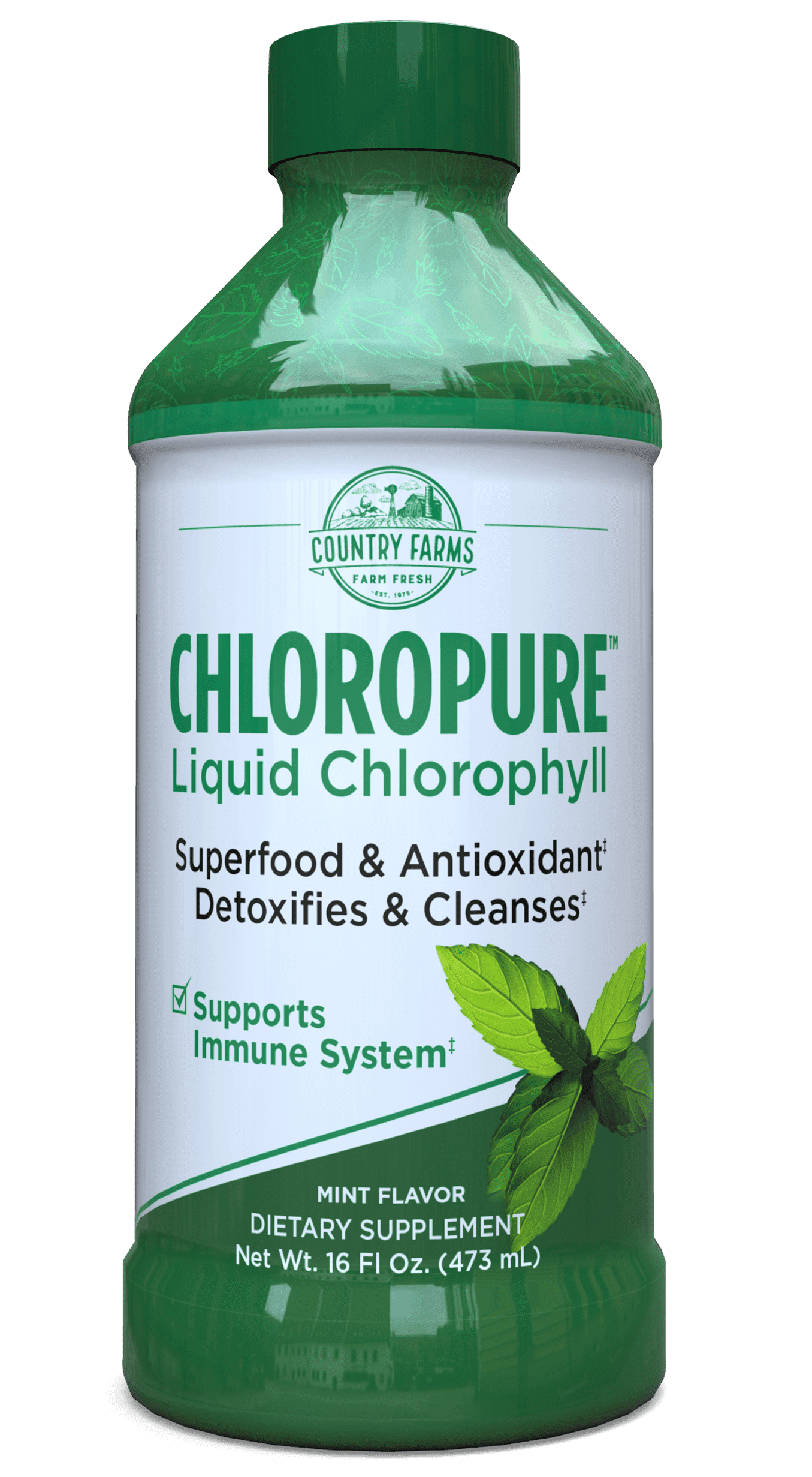 Country Farms ChloroPure Liquid Chlorophyll, Detox and Cleanse, Superfood and Antioxidant, Supports Immune System, Mint Flavor, 16 fl oz (473 mL)