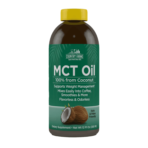 Country Farms MCT Oil, Brain and Body Fuel, from Coconuts, Promotes Natural Energy, Keto and Paleo Friendly, Flavorless and Odorless, Non-GMO, 12 fl. oz