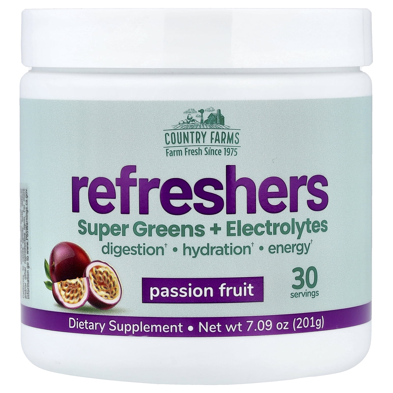 Country Farms Refreshers, Super Greens + Electrolytes, Passion Fruit, 7.09 oz (201 g)