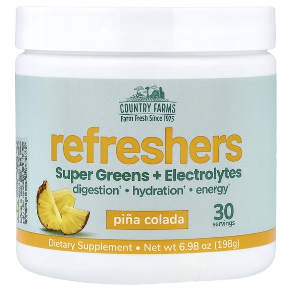 Country Farms Refreshers, Super Greens + Electrolytes, Pina Colada, 6.98 oz (198 g)