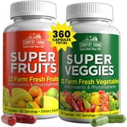 Country Farms Super Fruits & Veggies , 2 Pack, 180 Capsules Each, Greens and Reds Packed with Superfoods, Powerful Antioxidants, 60 Servings
