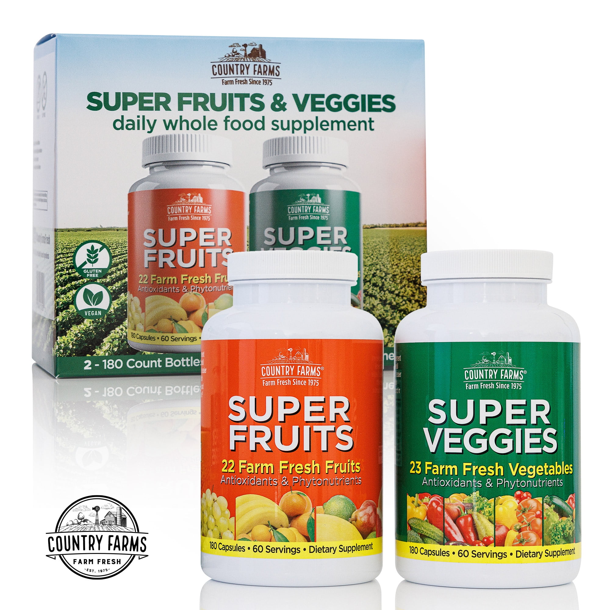 Country Farms Super Fruits & Veggies Supplement, 180 Ct Fruit Capsules