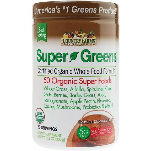 Country Farms Super Green Drink Mix, Delicious Chocolate Flavor, 10.6 oz (Pack of 4)
