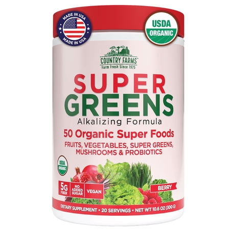 Country Farms Super Greens Drink Mix, Berry Flavor, 10.6 oz 20 Servings