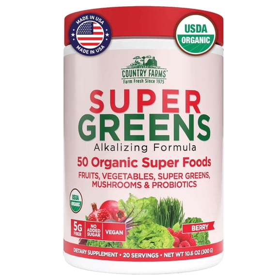Country Farms Super Greens Drink Mix, Berry Flavor, 10.6 oz 20 Servings