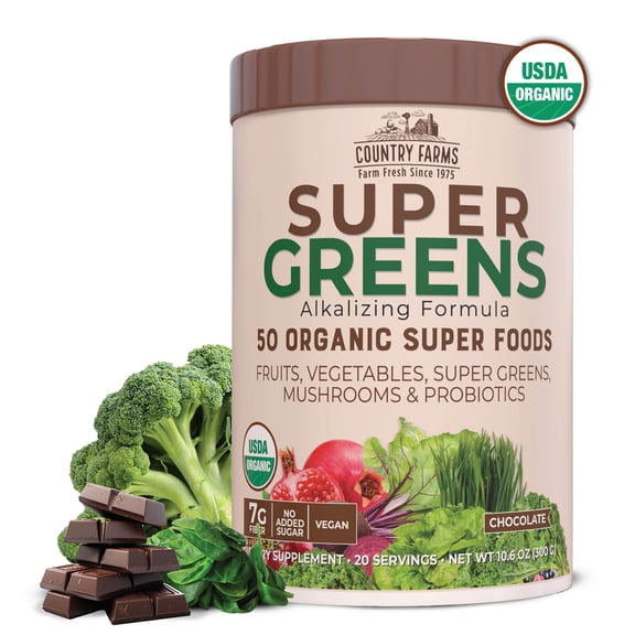 Country Farms Super Greens Drink Mix, Chocolate, 10.6 oz., 20 Servings (Packaging May Vary)