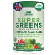 Country Farms Super Greens Drink Mix, Natural Flavor, USDA Organic, 50 Organic Superfoods with Fruits, Vegetables, Mushrooms & Probiotics, Supports Energy, 20 Servings, 10.6 oz