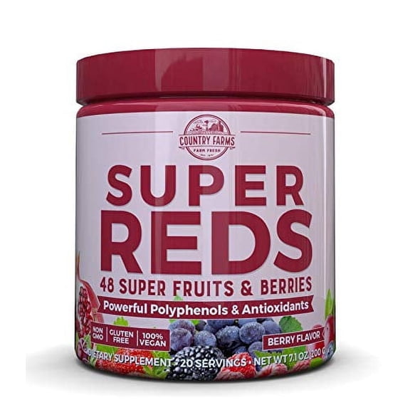 Country Farms Super Reds Polyphenol Fruits & Berries Drink Mix, Berry Flavor, 7.1 Oz, 3 Pack