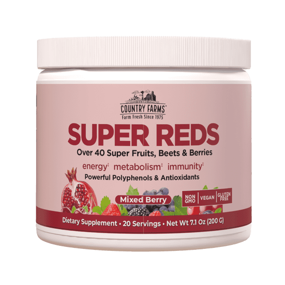 Country Farms Super Reds Energizing Polyphenol Super Food Drink Mix, Berry Flavor, 7.1 oz