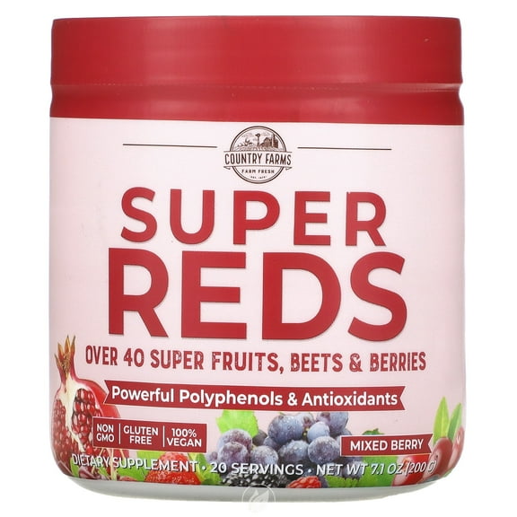 Country Farms, Super Reds, Mixed Berry, 7.1 oz (200 g), Pack of 2