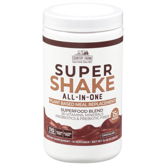 Country Farms - Super Shake Plant-Based Powder - All In One Chocolate - 12.48 OZ each