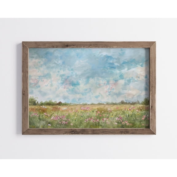 Country Field, Spring Floral Poster, Summer Landscape, Green Flower Meadow Scenery UNFRAMED Poster, Wall Art for Decor, Present, 16x24