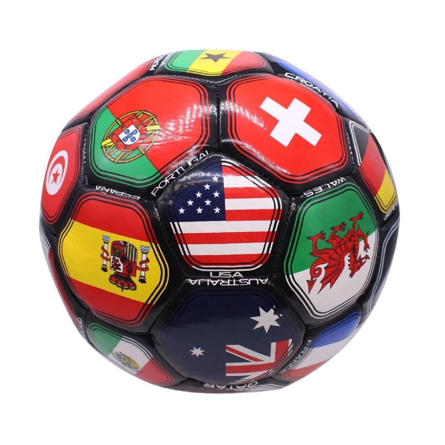 Country Flags Soccer Ball Size 5, World Club National Teams, Flag Soccer Ball - Black