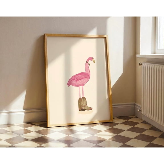 Country Flamingo , Pink Nursery Decor, Cottage Core Art Unframed Paper Print