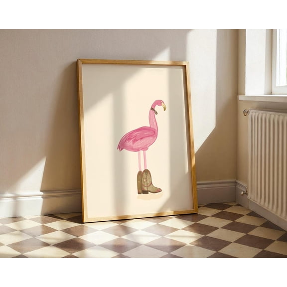 Country Flamingo Poster, Pink Nursery Decor, Cottage Core Art, Unframed Poster Size 24x36