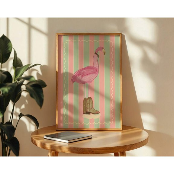 Country Flamingo , Wall Art, Apartment Decor, Nursery Art Unframed Paper Print