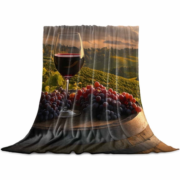 Country Flannel Blanket for Bed, Grapes Casks Wine Farmhouse Soft Cozy Warm Couch Throw Blanket, Lightweight Fluffy Plush Bedding Blankets for Sofa Decor All Season 40"x50"