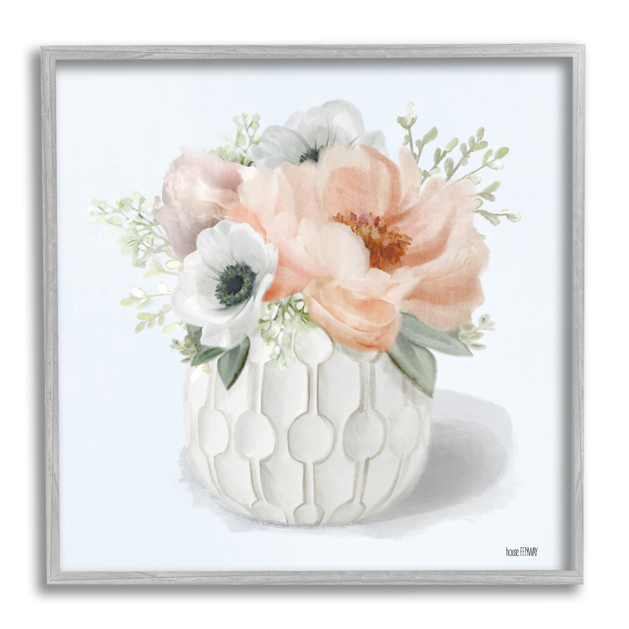 Country Floral Bouquet in Geometric Planter Minimal Painting Botanical & Floral Framed Art Print Wall Art, 17x17