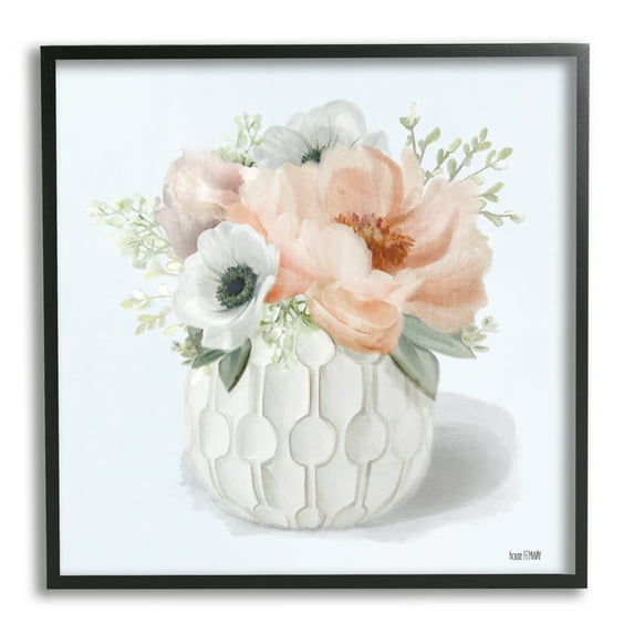 Country Floral Bouquet in Geometric Planter Minimal Painting Botanical & Floral Framed Art Print Wall Art, 17x17