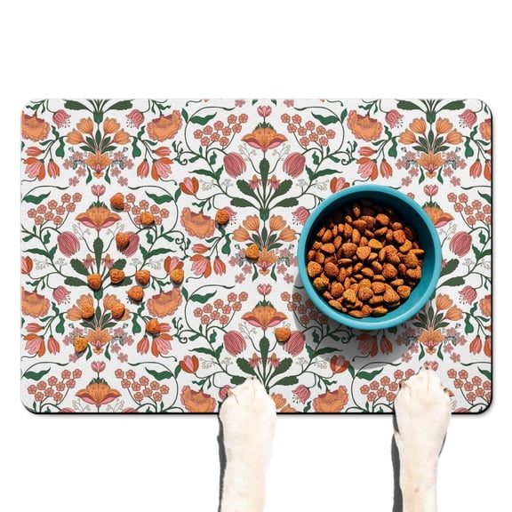 Country Floral Dog Feeding Mat - Farmhouse Bloom, Non-Slip Absorbent Pet Placemat