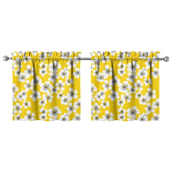 Country Floral Kitchen Curtains Set of 2 - 27.5x24 Inch Bright and Colorful Print, Semi-Sheer Rod Pocket Window Panels