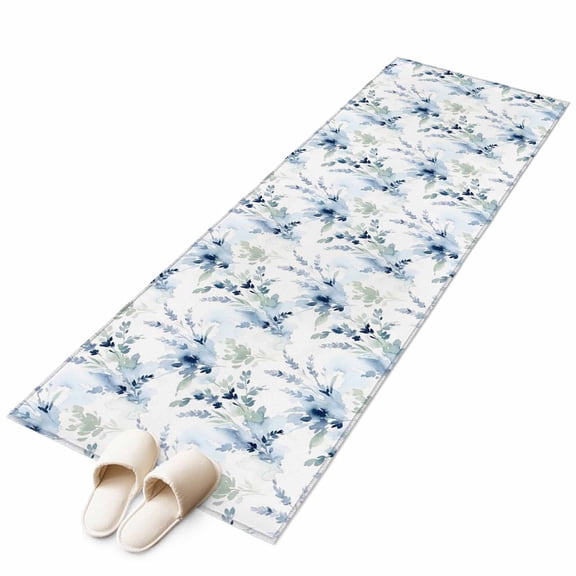 Country Floral Kitchen Runner Rug 2x6 Washable Runners for Hallway Non Slip Spring Watercolor Botanical Flowers Blue Green Large Area Rug Carpet for Bathroom Laundry Entryway Bedroom Living Room