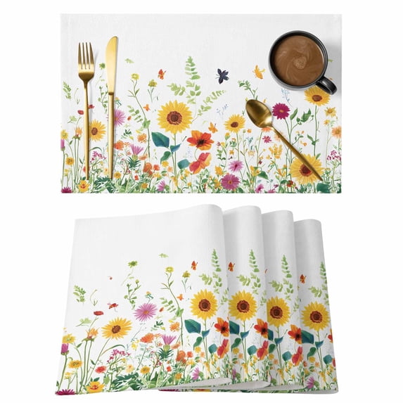 Country Floral Placemats Set of 12, Pastoral Sunflower Daisy Farmhouse ...