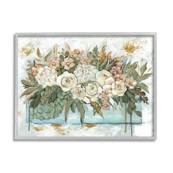 Country Floral Planter Arrangement Botanical & Floral Graphic Art Gray Framed Art Print Wall Art