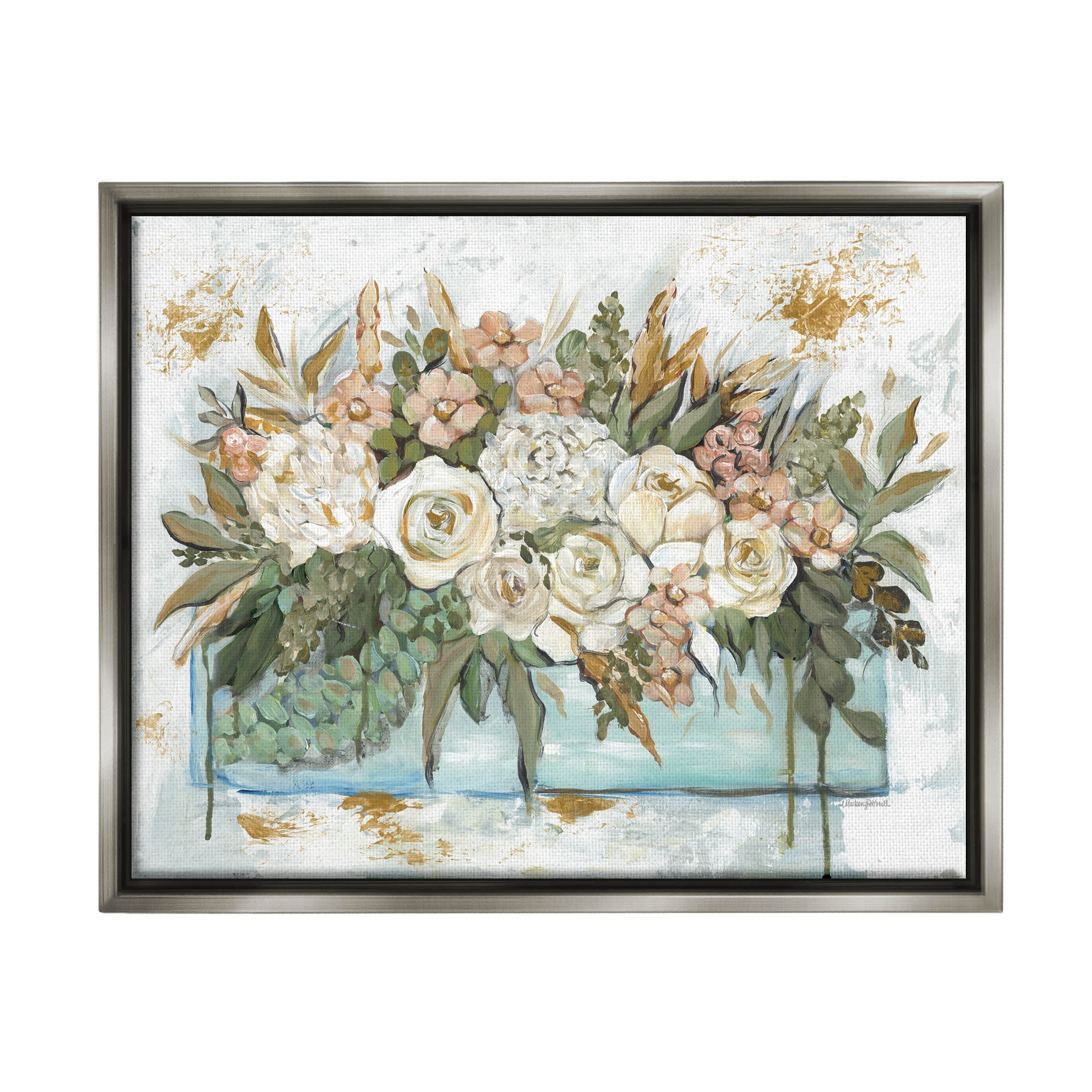 Country Floral Planter Arrangement Botanical & Floral Graphic Art Luster Gray Framed Art Print Wall Art
