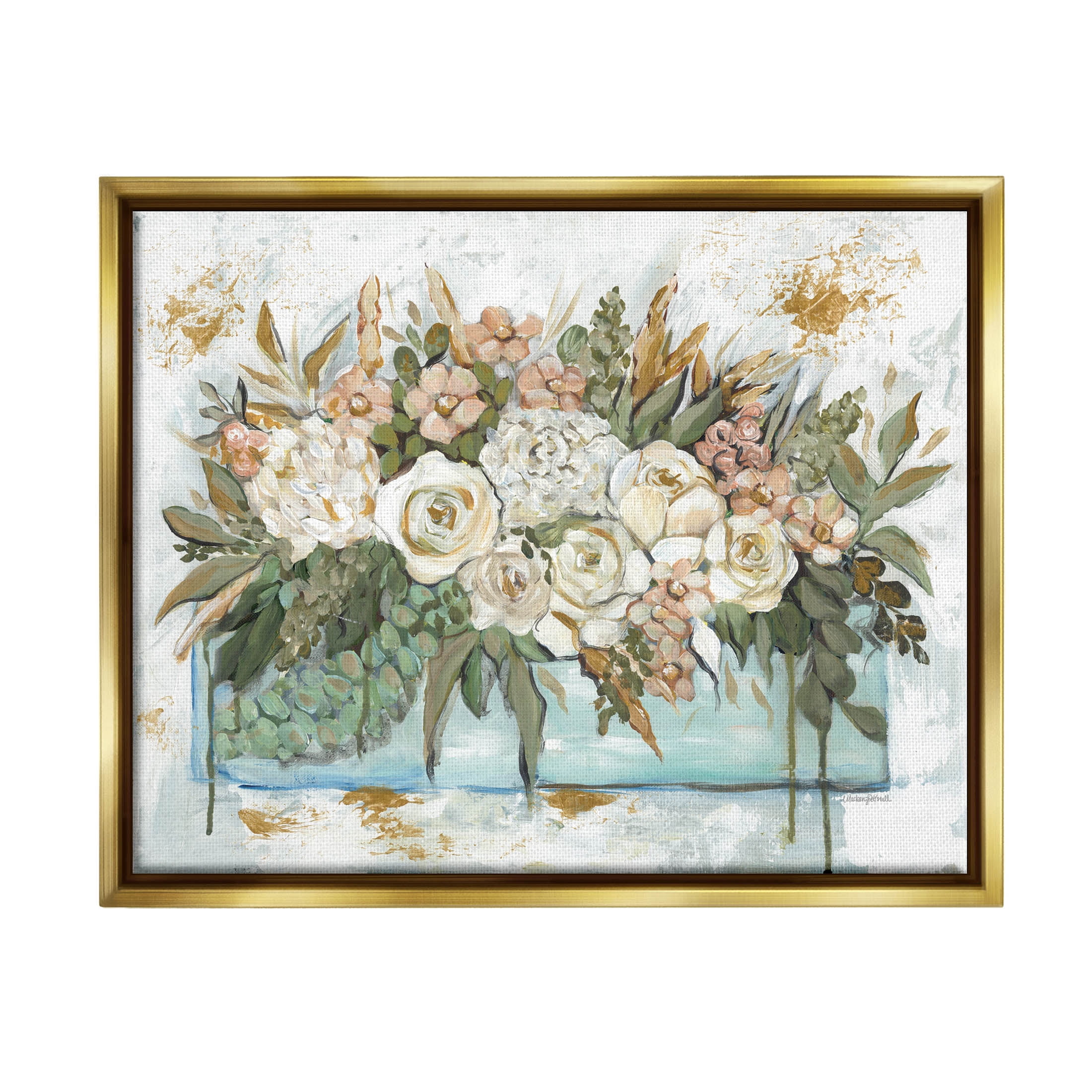 Country Floral Planter Arrangement Botanical & Floral Graphic Art Metallic Gold Framed Art Print Wall Art