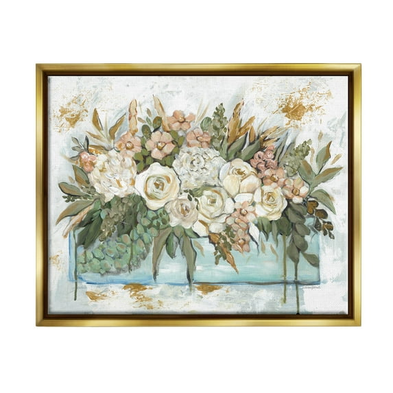 Country Floral Planter Arrangement Botanical & Floral Graphic Art Metallic Gold Framed Art Print Wall Art