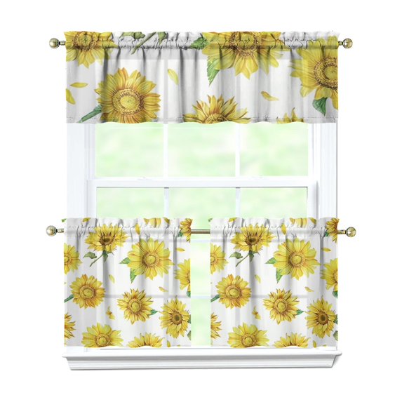 Country Floral Print Curtains 24 Inch - 3 Panel Vintage Farmhouse Set with Bohemian Botanicals, Rod Pocket for Rustic Decor