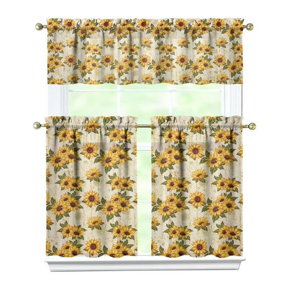 Country Floral Print Curtains 36 Inch Short - 3 Panel Vintage Farmhouse Set with Bohemian Botanicals, Rod Pocket Window Treatment for Rustic Decor
