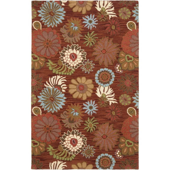 Country & Floral Rug - Blossom Wool Pile -Red/Multi-Color:Red/Multi,Design:Country & Floral,Shape:Rectangle,Size:8'LX5'W
