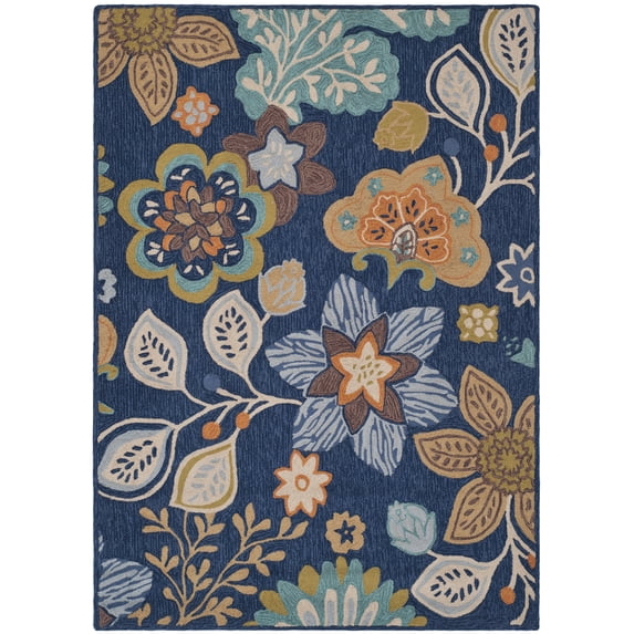 Country & Floral Rug - Four Seasons Polypropylene -Navy Style-B-Color:Navy,Design:Country & Floral,Shape:Small Rectangle,Size:6'L x 4'W