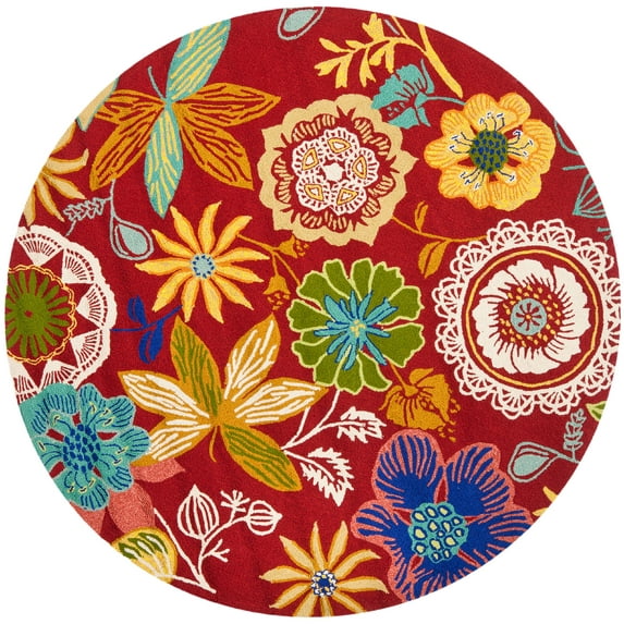Country & Floral Rug - Four Seasons Polypropylene -Red/Multi-Color:Red/Multi,Design:Country & Floral,Shape:Round,Size:8'L x 8'W