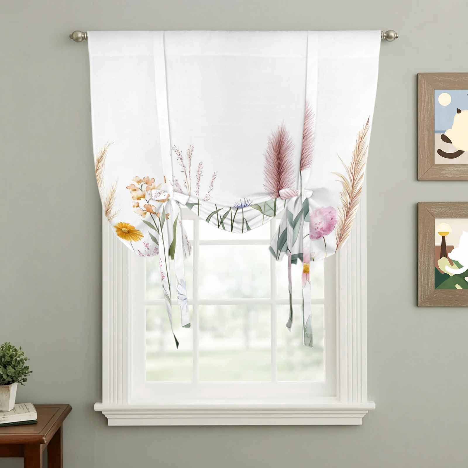 Country Floral Tie Up Curtain 54 Inches Long, Colorful Pastoral Wild ...