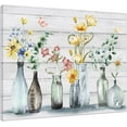 thumbnail image 1 of Country Floral Wall Art for Living Room, Blue and Yellow Flower with Green Botanical Canvas Wall Art, Retro Wood Boards Framed Wall Art for Bedroom Bathroom Wall Decor, 16X12 inch Ready to Hang, 1 of 6