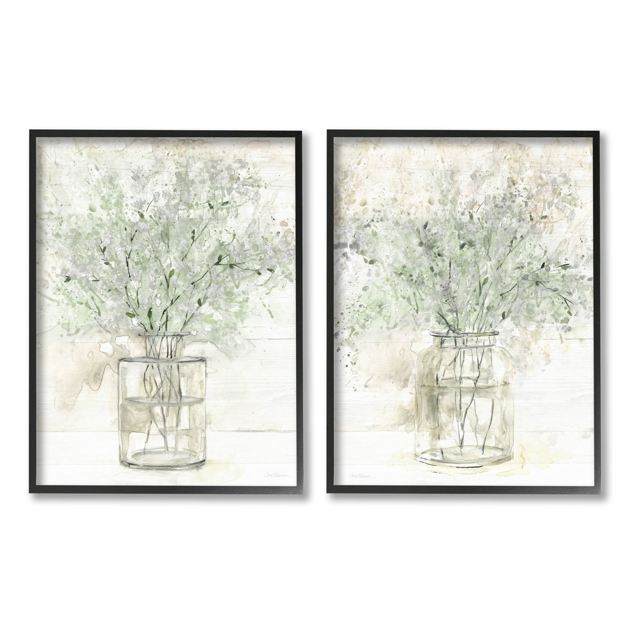 Country Florals Delicate Blooming Bouquet Botanical & Floral Graphic Art Black Framed Art Print Wall Art, Set of 2