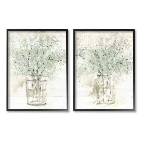 Country Florals Delicate Blooming Bouquet Botanical & Floral Graphic Art Black Framed Art Print Wall Art, Set of 2