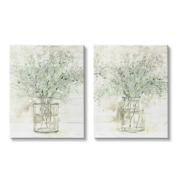 Country Florals Delicate Blooming Bouquet Botanical & Floral Graphic Art Gallery Wrapped Canvas Print Wall Art, Set of 2