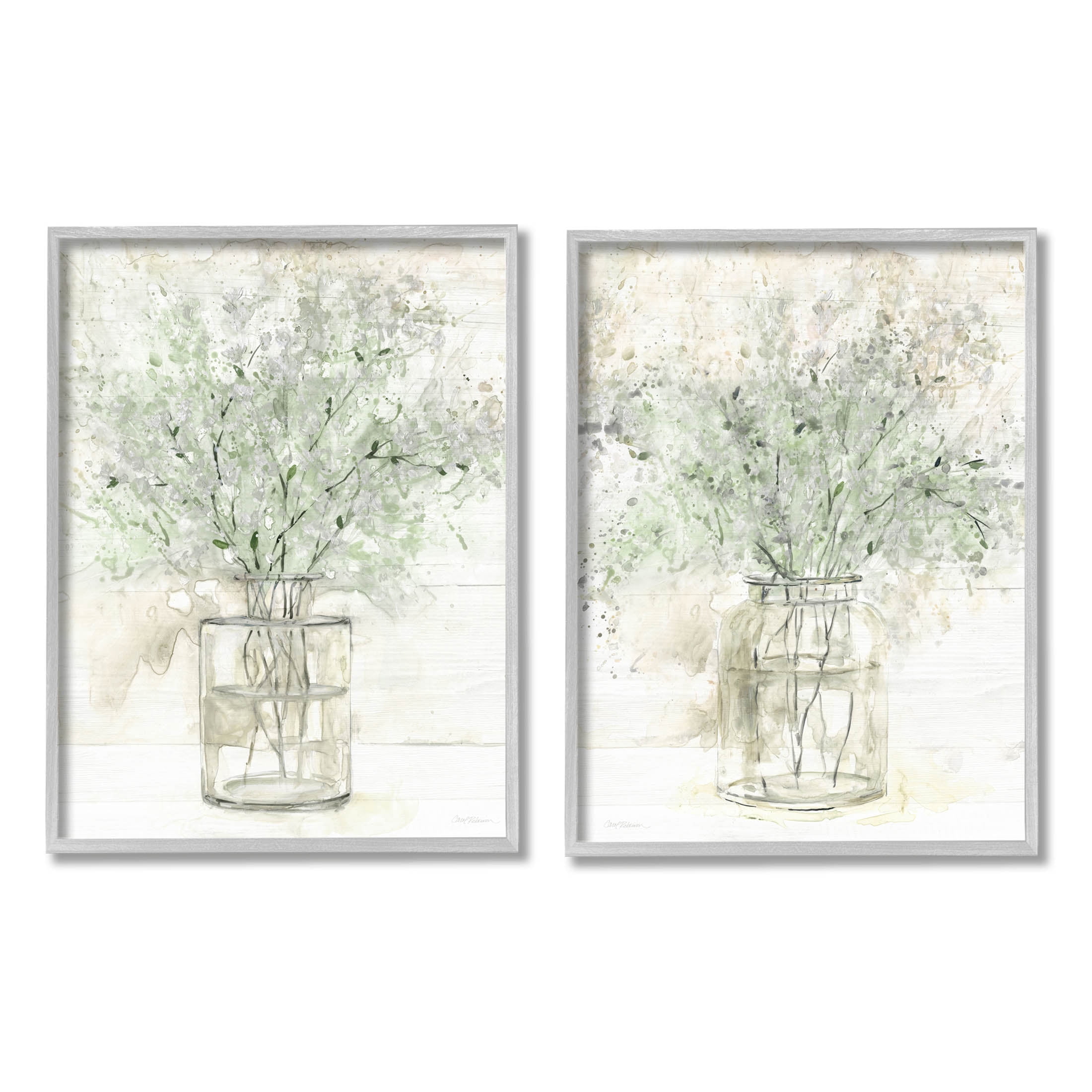 Country Florals Delicate Blooming Bouquet Botanical & Floral Graphic Art Gray Framed Art Print Wall Art, Set of 2