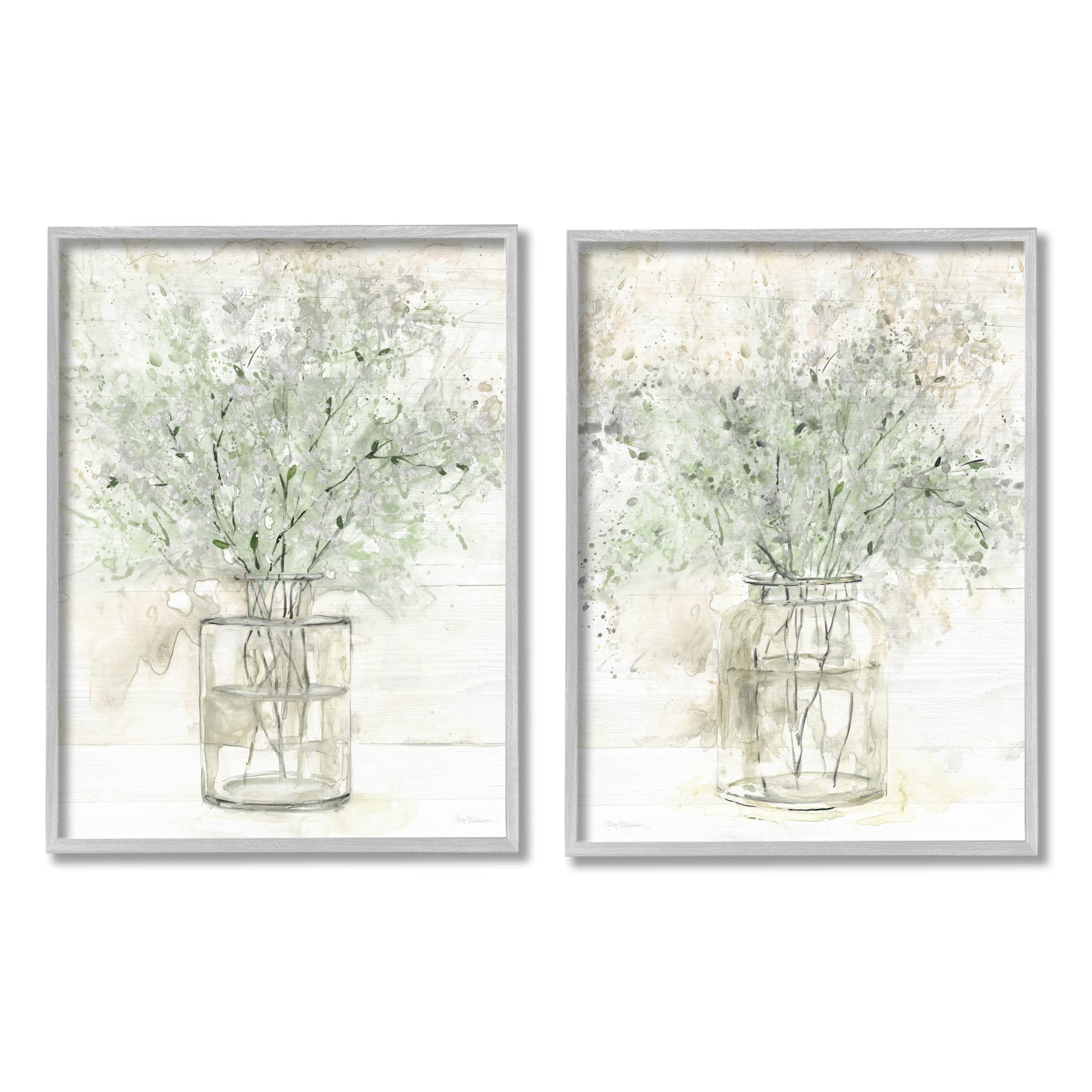 Country Florals Delicate Blooming Bouquet Botanical & Floral Graphic Art Gray Framed Art Print Wall Art, Set of 2