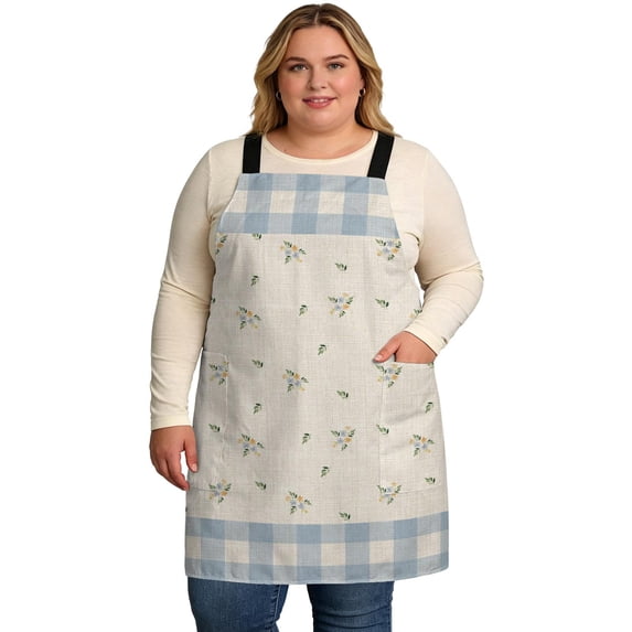 Chequerboard Border Country Flower Cooking Aprons for Men with 2 Pockets, 39