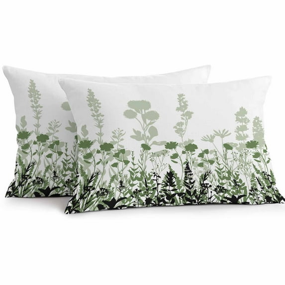 Country Flower Outdoor Pillow Covers Pack of 2 Vintage Silhouette Green Black Gradient Waterproof Throw Pillow Covers Decorative Cushion Cases for Patio Garden Tent Balcony Couch 20x12 inch