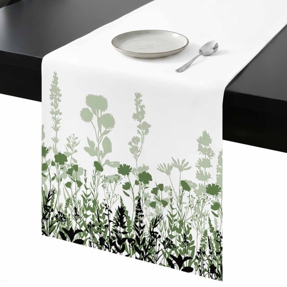 Country Flower Table Runner 13x60 Inch Vintage Silhouette Green Black Gradient Table Runner Non-Slip Dresser Scarves for Holiday Decorations, Party, Dinner and Gatherings, 1 Pack
