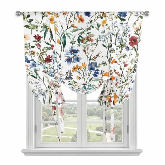 Country Flower Tie Up Curtain 45 Inches Long, Spring Watercolor ...