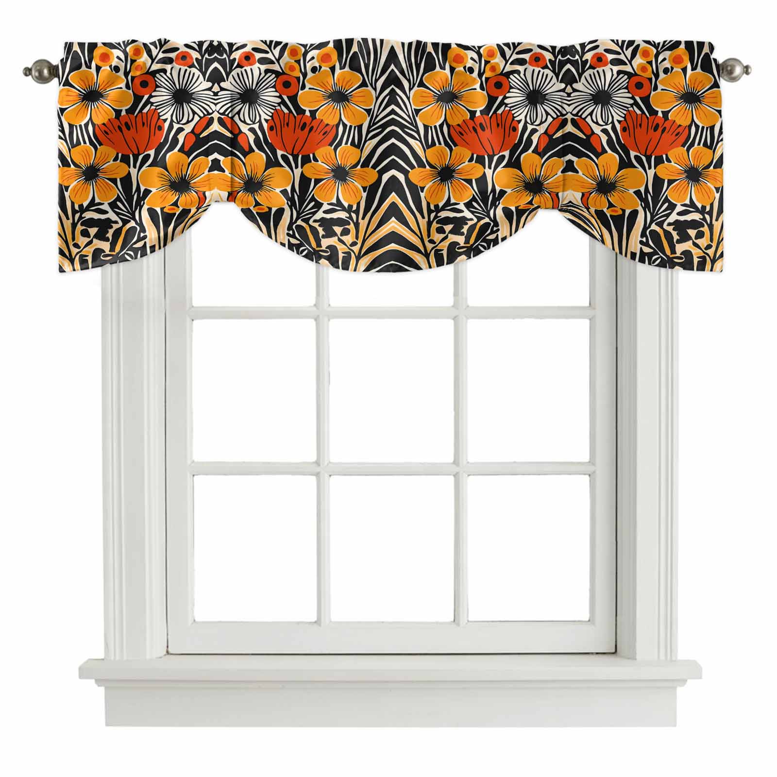 Country Flower Tie Up Valance for Windows, Rustic Watercolor Orange ...