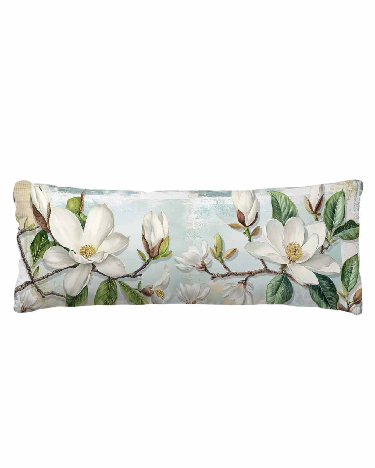 Country Flowers Body Pillow Cover 20 x 60 Inch Decorative Pillow Cover Spring Botanical Magnolia Branches Lumbar Pillowcase Seasonal Rectangle Cushion Case for Couch Sofa Bed Living Room