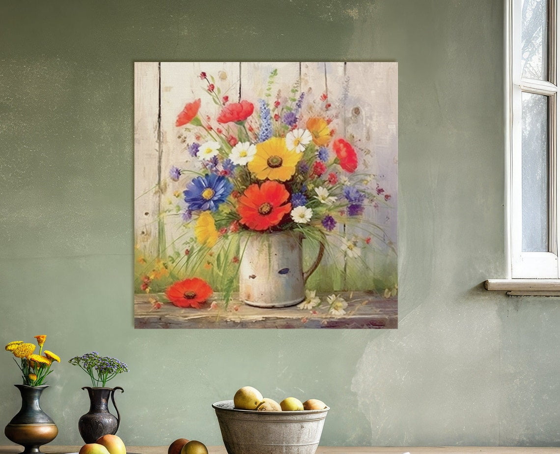 Country Flowers Rustic Farmhouse Floral Wall Art Poster, Unframed Size ...